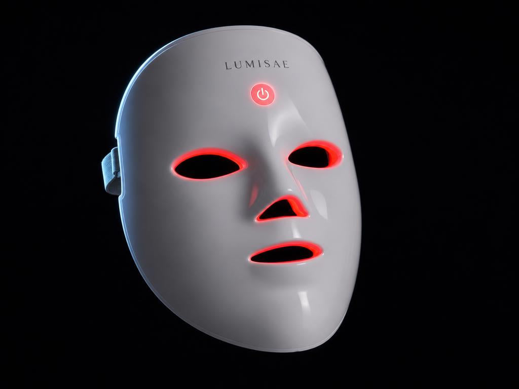 Lumisae LED mask lit red against black